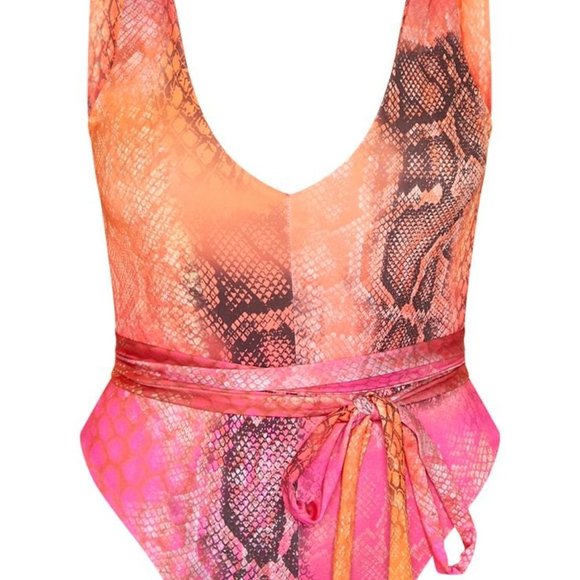 PINK REPTILE TIE WAIST SWIMSUIT - Picture 5 of 6